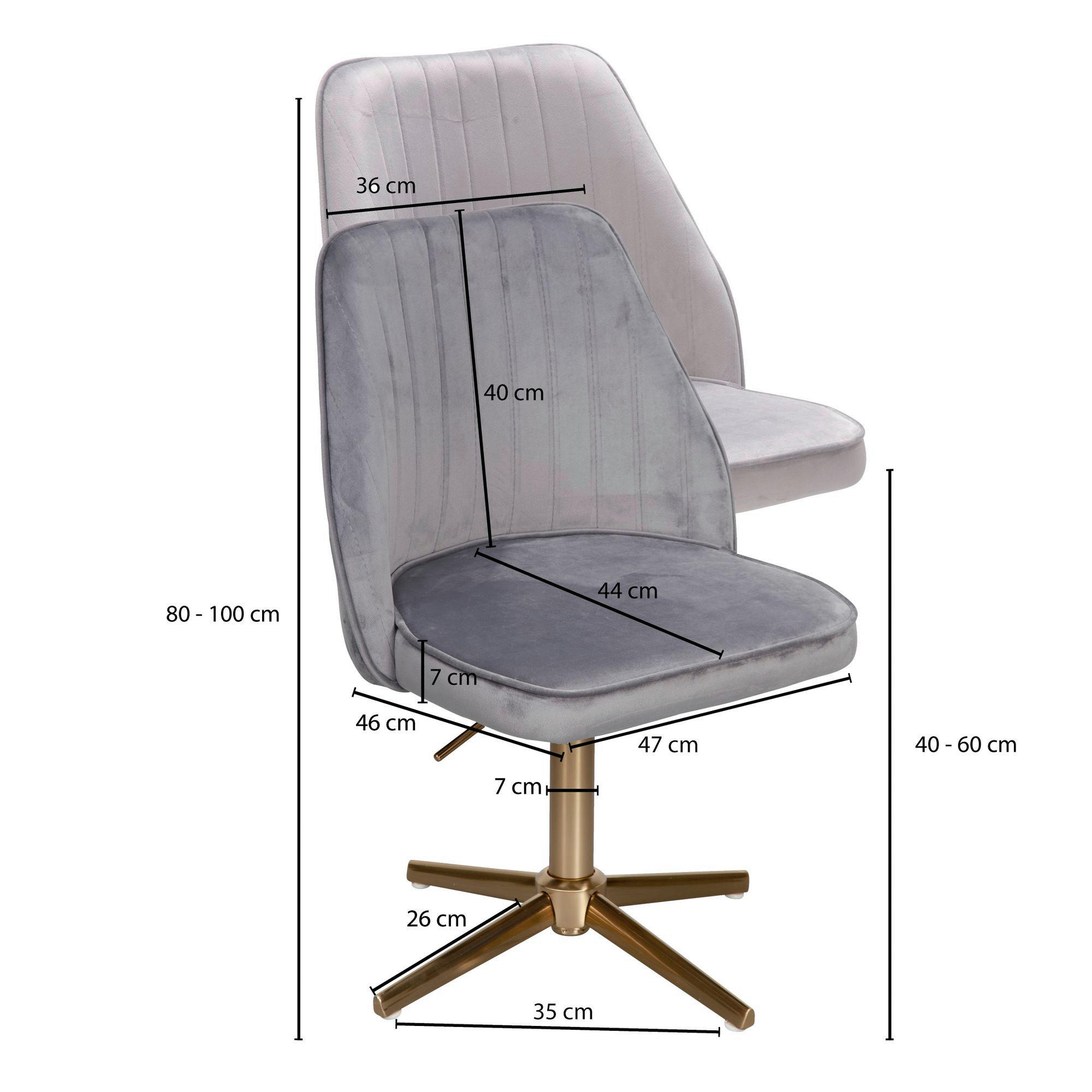 Drehstuhl grau gold Stoff Eisen Drehstuhl - gold/grau (60,00/80,00/60,00cm) - Wohnling