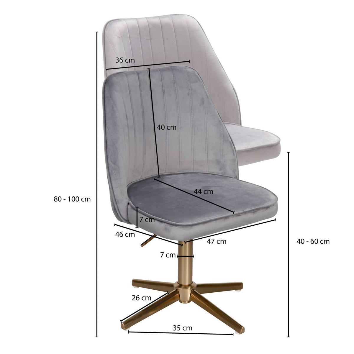 Drehstuhl grau gold Stoff Eisen Drehstuhl - gold/grau (60,00/80,00/60,00cm) - Wohnling