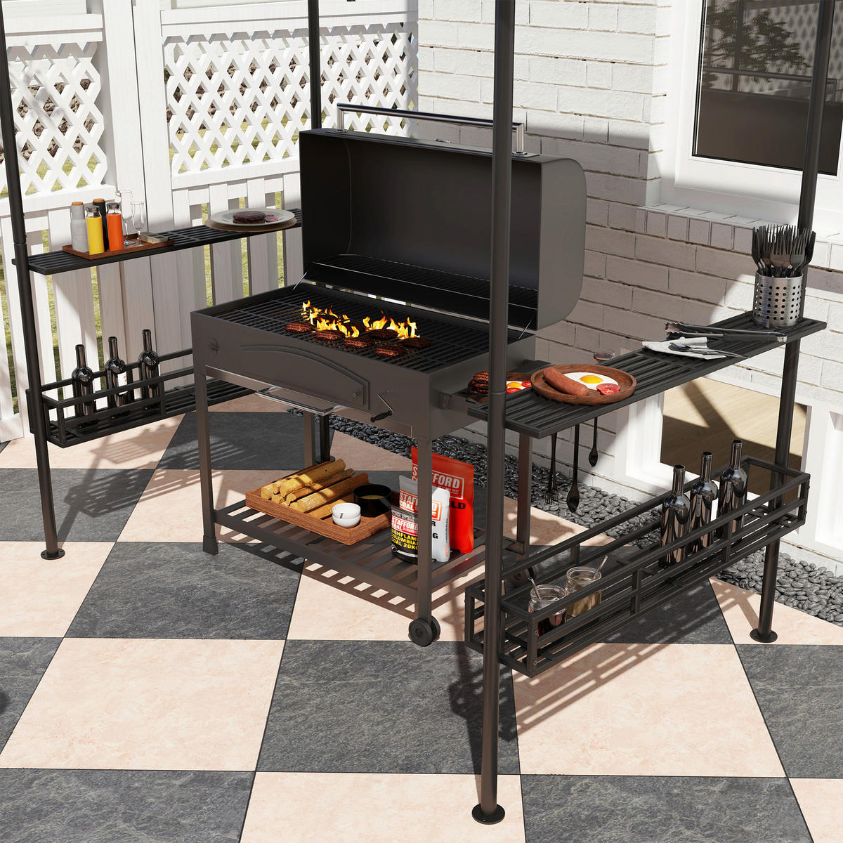 Outsunny Grillpavillon beige Stahl B/H/L: ca. 150x257x240 cm Grillpavillon - beige (240,00/150,00/257,00cm) - Outsunny