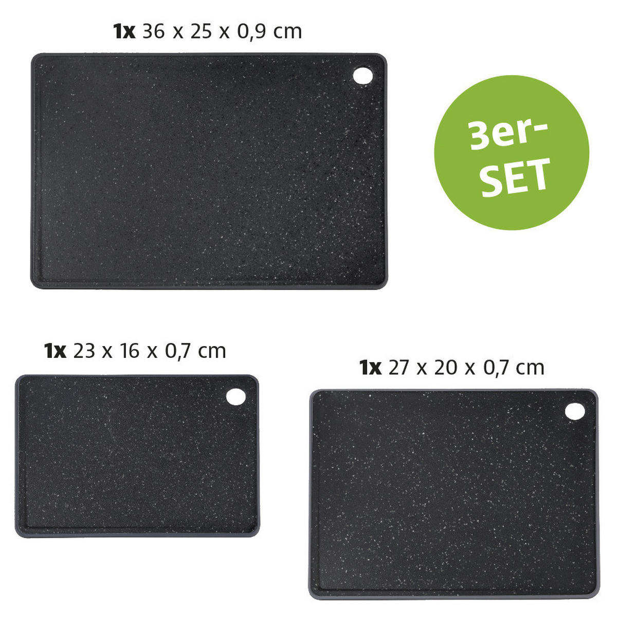 Kesper Schneidbrett Schneidebrett 3er Set - schwarz (37,00/26,00/2,20cm) - Kesper