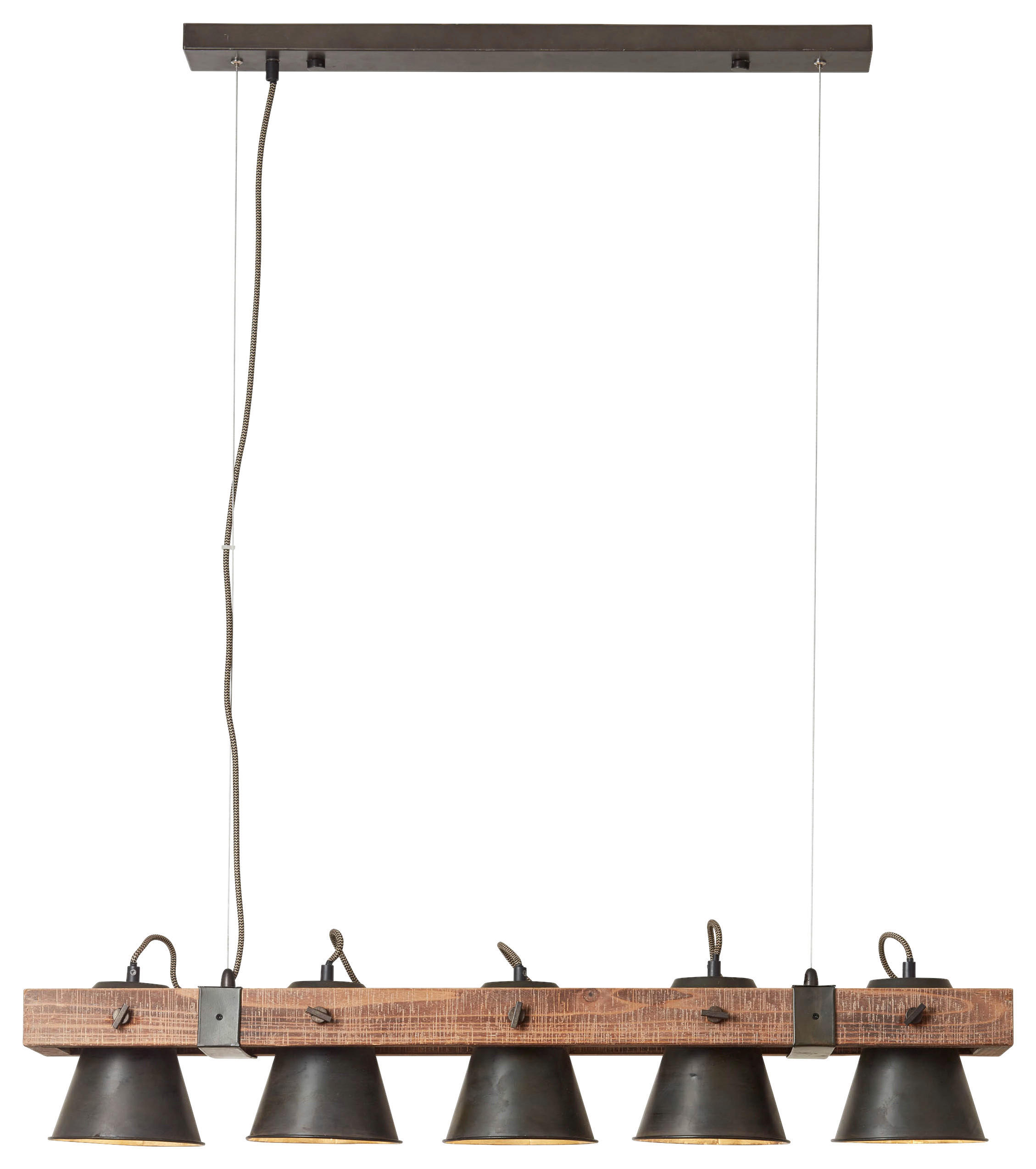 Brilliant Pendelleuchte 82175/46 schwarz dunkelbraun Metall Holz B/T/L: ca. 95x20x115 cm E27 5 Brennstellen Plow - dunkelbraun/schwarz (95,00/115,00cm) - Brilliant