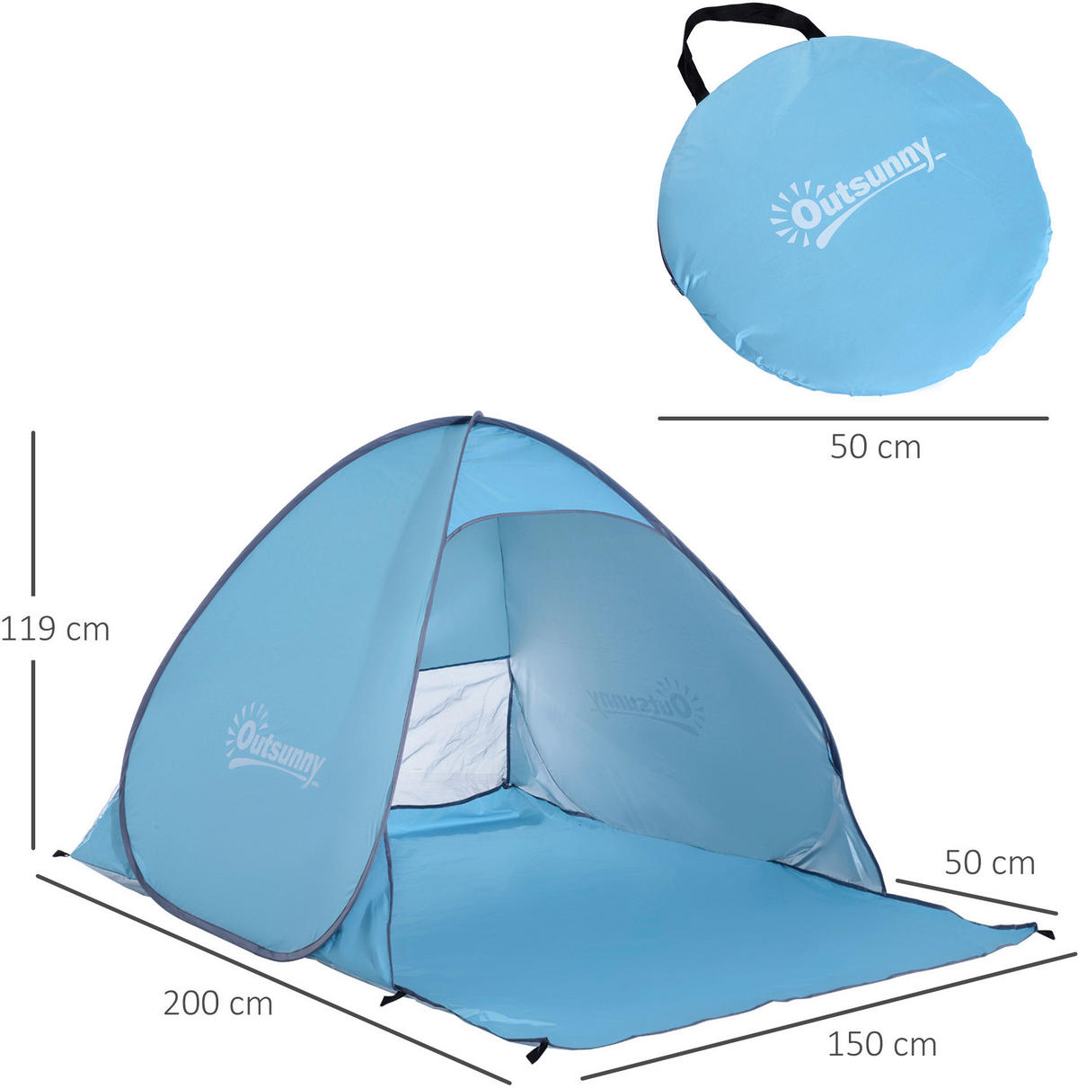 Outsunny Pop-Up Zelt blau Polyester-Mischgewebe B/H/L: ca. 200x115x150 cm Pop-Up_Zelt_für_2_Personen - blau (150,00/200,00/115,00cm) - Outsunny