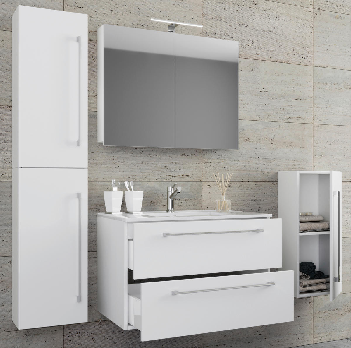 Waschplatz 5tlg-Badinos weiß B/H/T: ca. 80x50x46 cm 5tlg-Badinos - weiß (80,00/50,00/46,00cm) - VCM Möbel