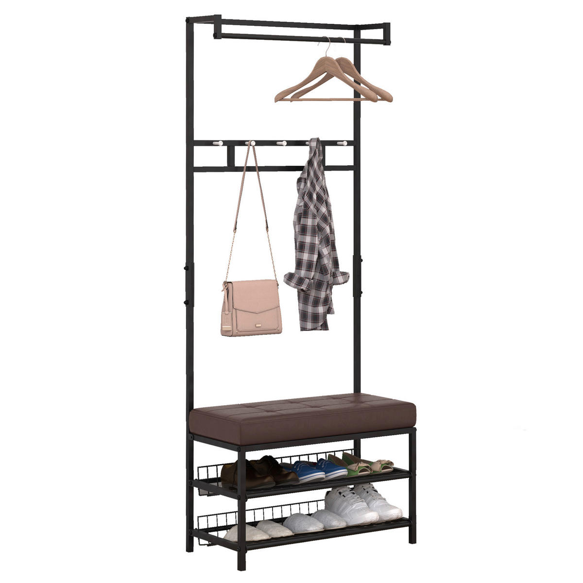 HOMCOM Garderobe schwarz Polypropylen B/H/L: ca. 35x725x180 cm Garderobenmodul - braun/schwarz (180,00/35,00/725,00cm) - HOMCOM