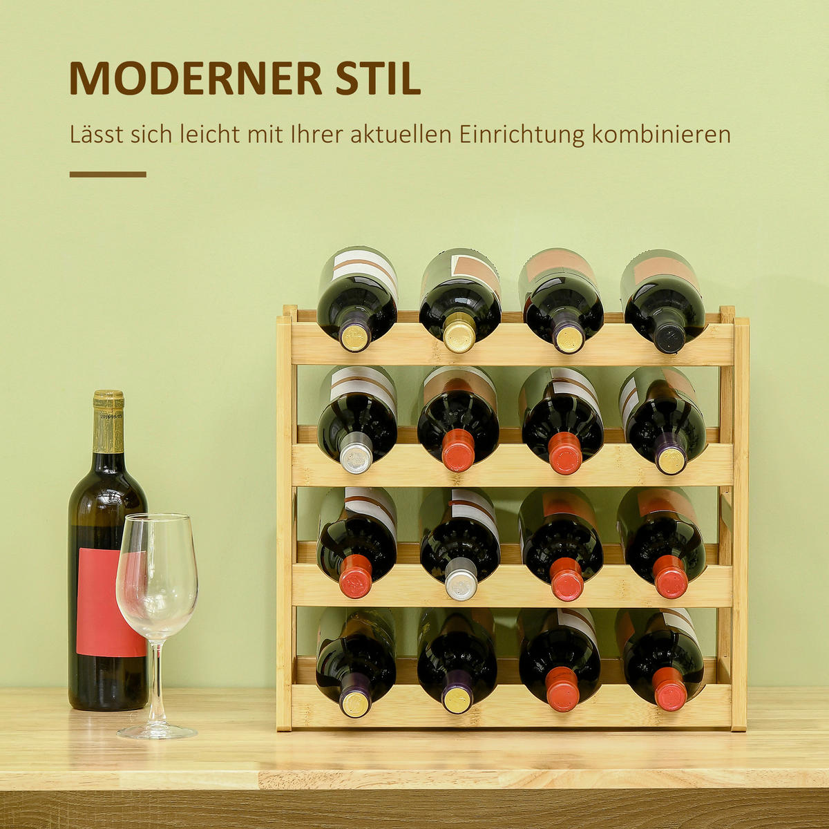 HOMCOM Weinregal natur Bambus B/H/L: ca. 23,5x43x38 cm Weinregal - natur (38,00/23,50/43,00cm) - HOMCOM