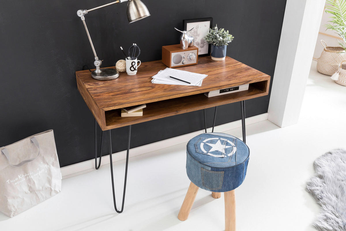 Schreibtisch natur schwarz matt B/H/T: ca. 110x76x60 cm Schreibtisch - natur/schwarz (110,00/76,00/60,00cm) - Wohnling