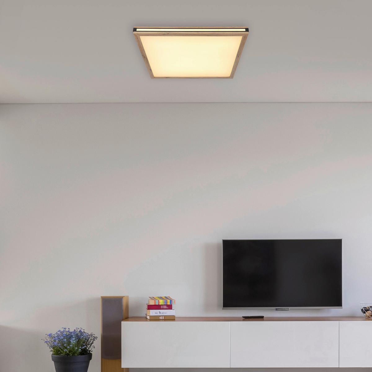 GLOBO LED-Deckenleuchte mattschwarz dunkelbraun weiß Kunststoff MDF Metall B/H/T: ca. 60x7,5x60 cm CARLA - dunkelbraun/weiß (60,00/7,50/60,00cm) - GLOBO