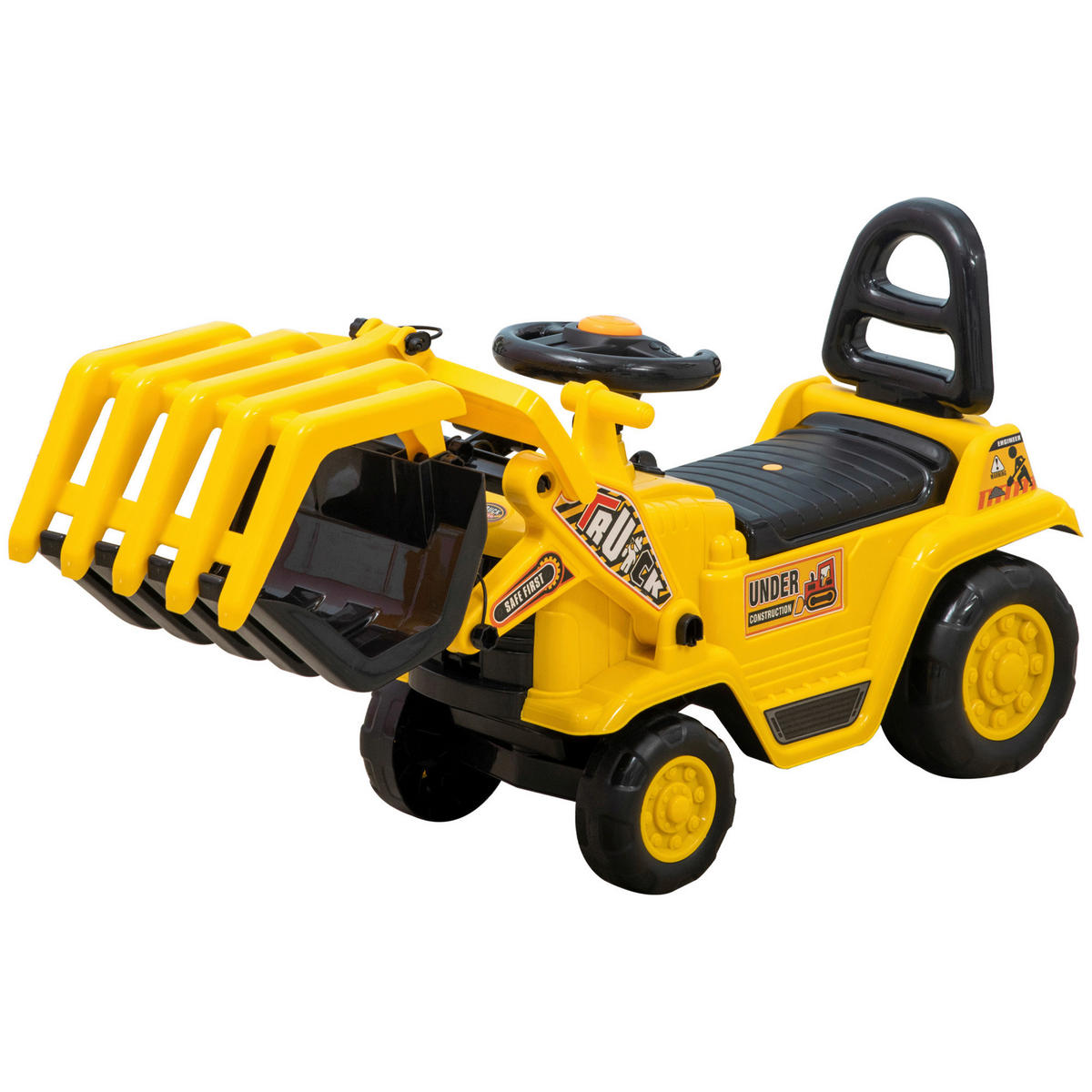 HOMCOM Kinder-Fahrzeug gelb B/H/L: ca. 27x83x39 cm Sitzbagger - gelb/schwarz (39,00/27,00/83,00cm) - HOMCOM
