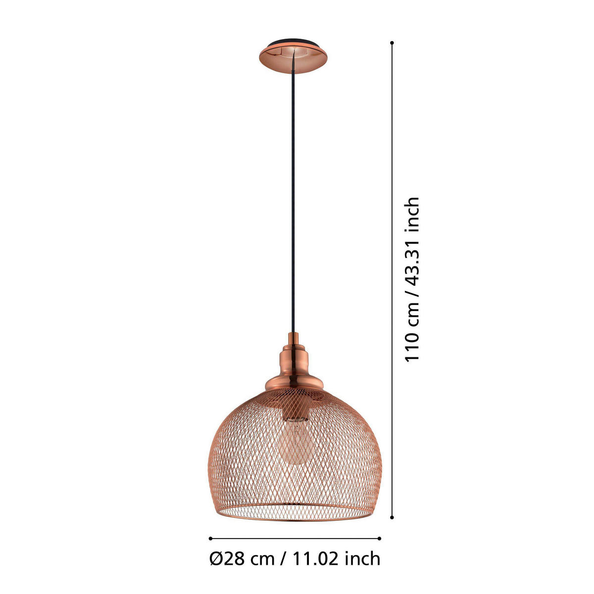 Eglo Pendelleuchte Kupfer Metall B/H/L: ca. 28x110x28 cm E27 1 Brennstellen Straiton - Kupfer (28,00/28,00/110,00cm) - Eglo