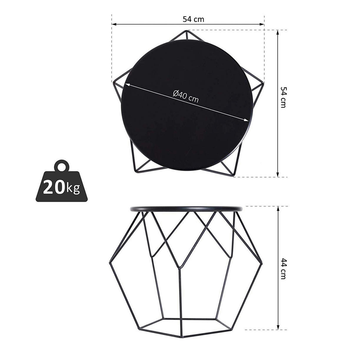 HOMCOM Beistelltisch schwarz Stahl H/D: ca. 44x54 cm Beistelltisch - schwarz (54,00/44,00cm) - HOMCOM