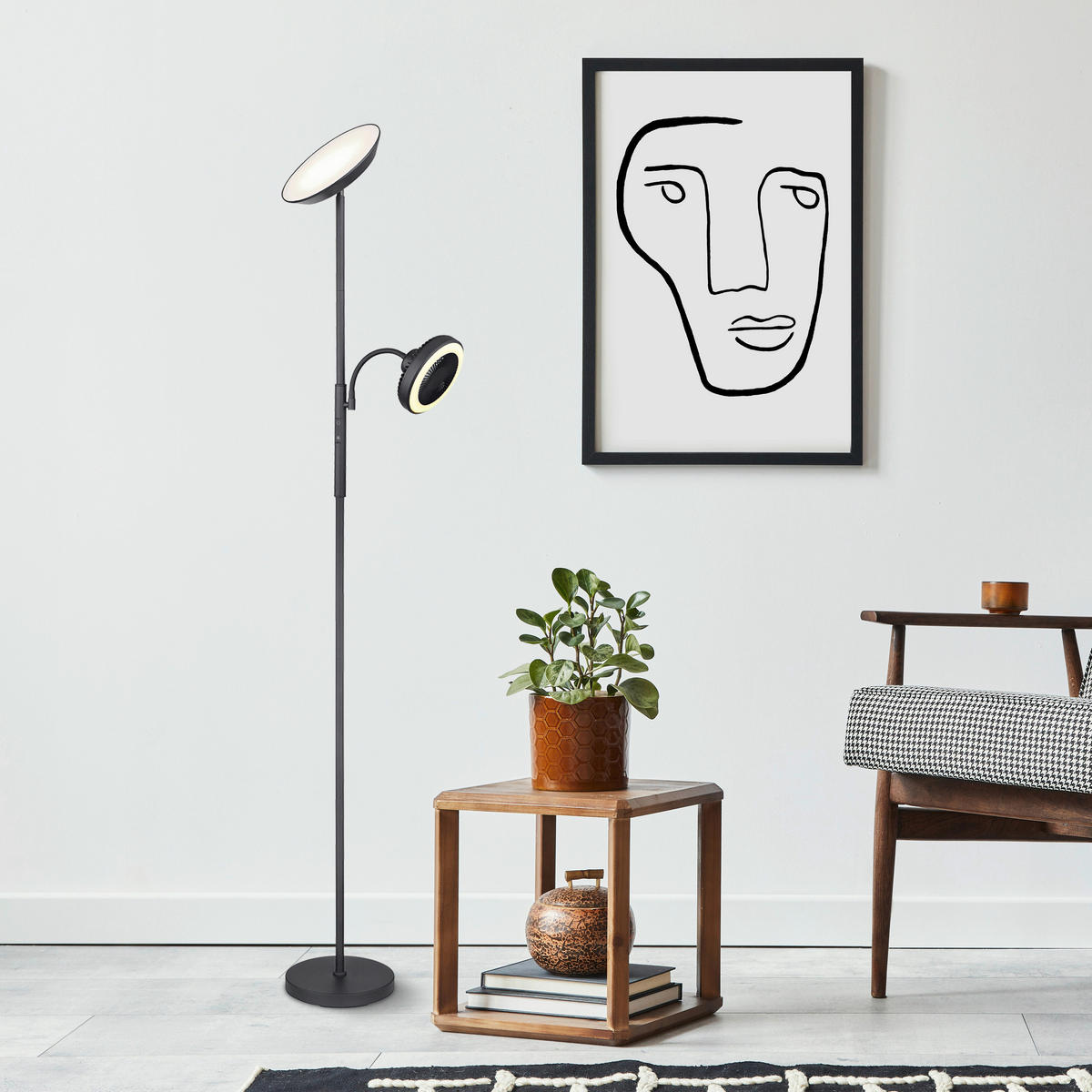 GLOBO Deckenfluter mattschwarz Chrom Metall Kunststoff B/H/T: ca. 25x178x33,7 cm DAVYD - Chrom/mattschwarz (25,00/178,00/33,70cm) - GLOBO