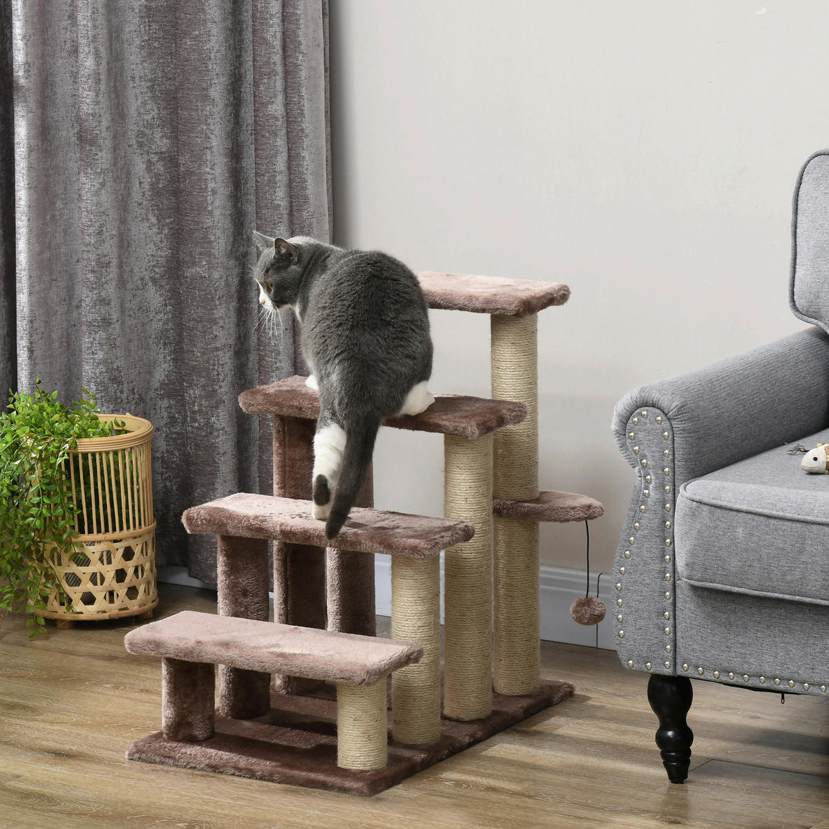 PawHut Katzentreppe braun Stoff B/H/L: ca. 40x64x60 cm Katzentreppe - braun (60,00/40,00/64,00cm) - PawHut
