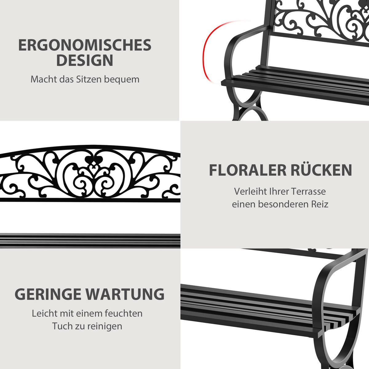 Outsunny Gartenbank Gartenbank - schwarz (127,00/60,00/85,00cm) - Outsunny