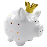 Glas-Art Deko-Figur weiß Keramik Spardose_Crown - gold/weiß - Glas-Art