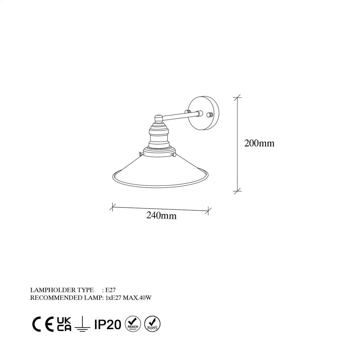 Opviq Wandleuchte gold Metall B/H/L: ca. 27x20x24 cm E27 1 Brennstellen Conical - gold (24,00/27,00/20,00cm) - Opviq