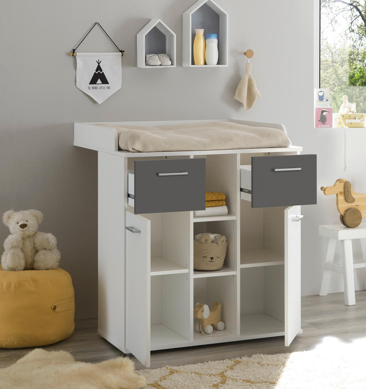 Wickelkommode Alex weiß Graphit B/H/T: ca. 89x101x78 cm Alex - weiß/Graphit (89,00/101,00/78,00cm)