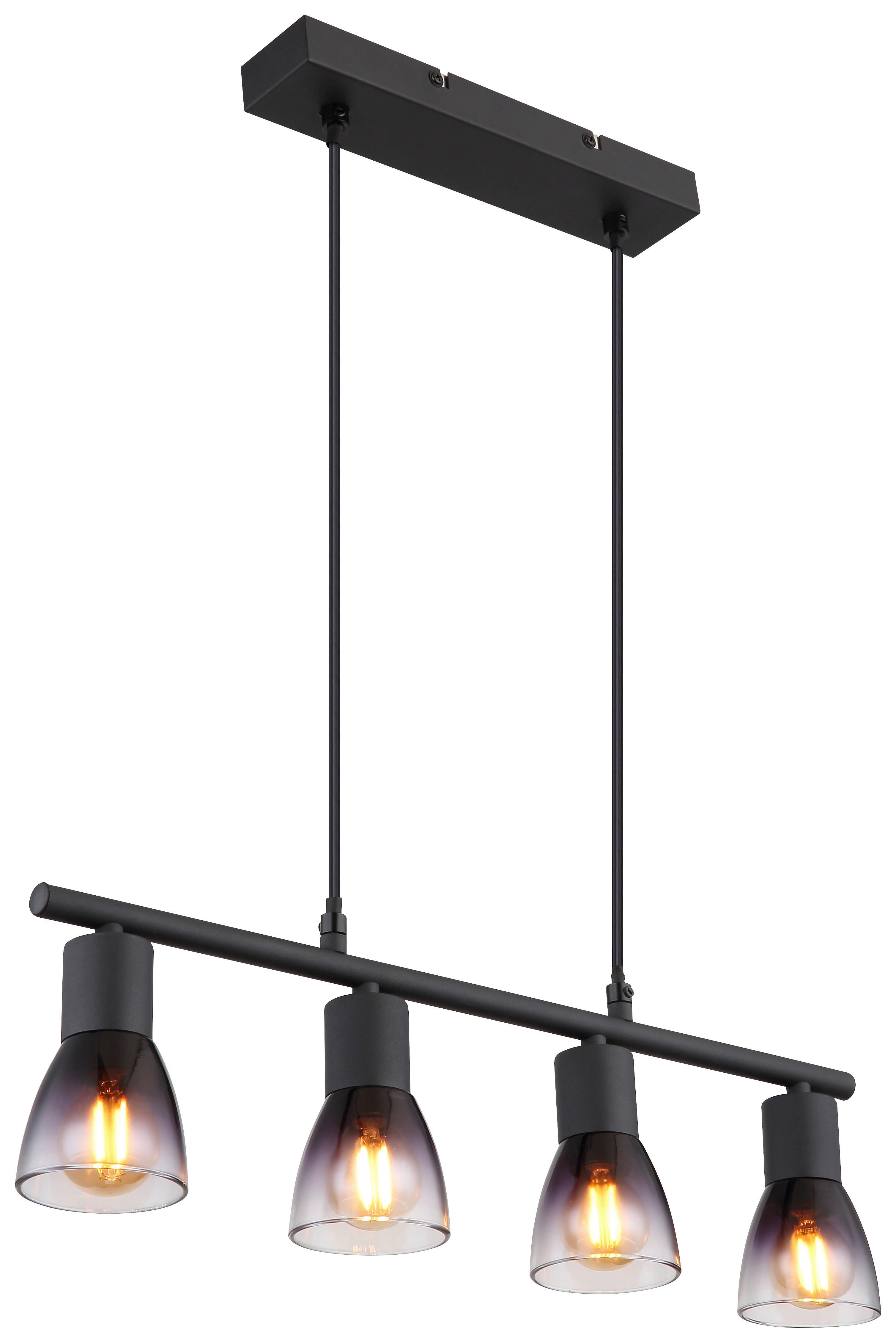GLOBO Pendelleuchte klar Rauch mattschwarz Metall Glas B/H/T: ca. 52x120x7,2 cm E14 4 Brennstellen SATELLA - klar/mattschwarz (52,00/120,00/7,20cm) - GLOBO