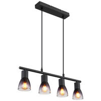 GLOBO Pendelleuchte klar Rauch mattschwarz Metall Glas B/H/T: ca. 52x120x7,2 cm E14 4 Brennstellen SATELLA - klar/mattschwarz (52,00/120,00/7,20cm) - GLOBO