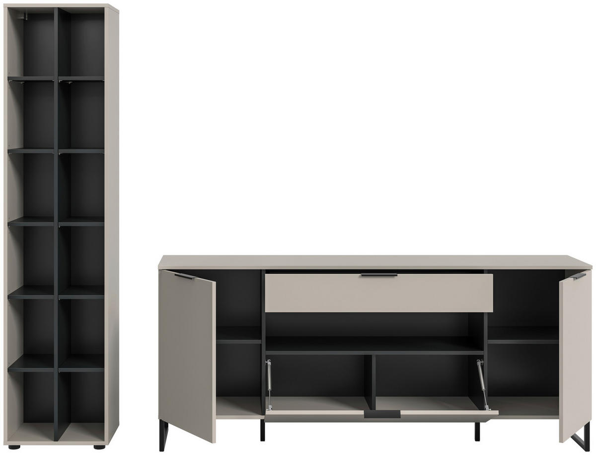 Wohnwand Noida Kaschmirgrau Nachbildung schwarz B/H/T: ca. 245x192x41 cm Noida - schwarz (245,00/192,00/41,00cm) - xonox.home