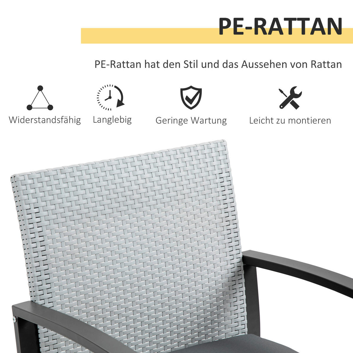 Outsunny Sitzgruppe schwarz Kunststoff B/H/L: ca. 58x58x84 cm Gartenmöbelset - schwarz/grau (84,00/58,00/58,00cm) - Outsunny