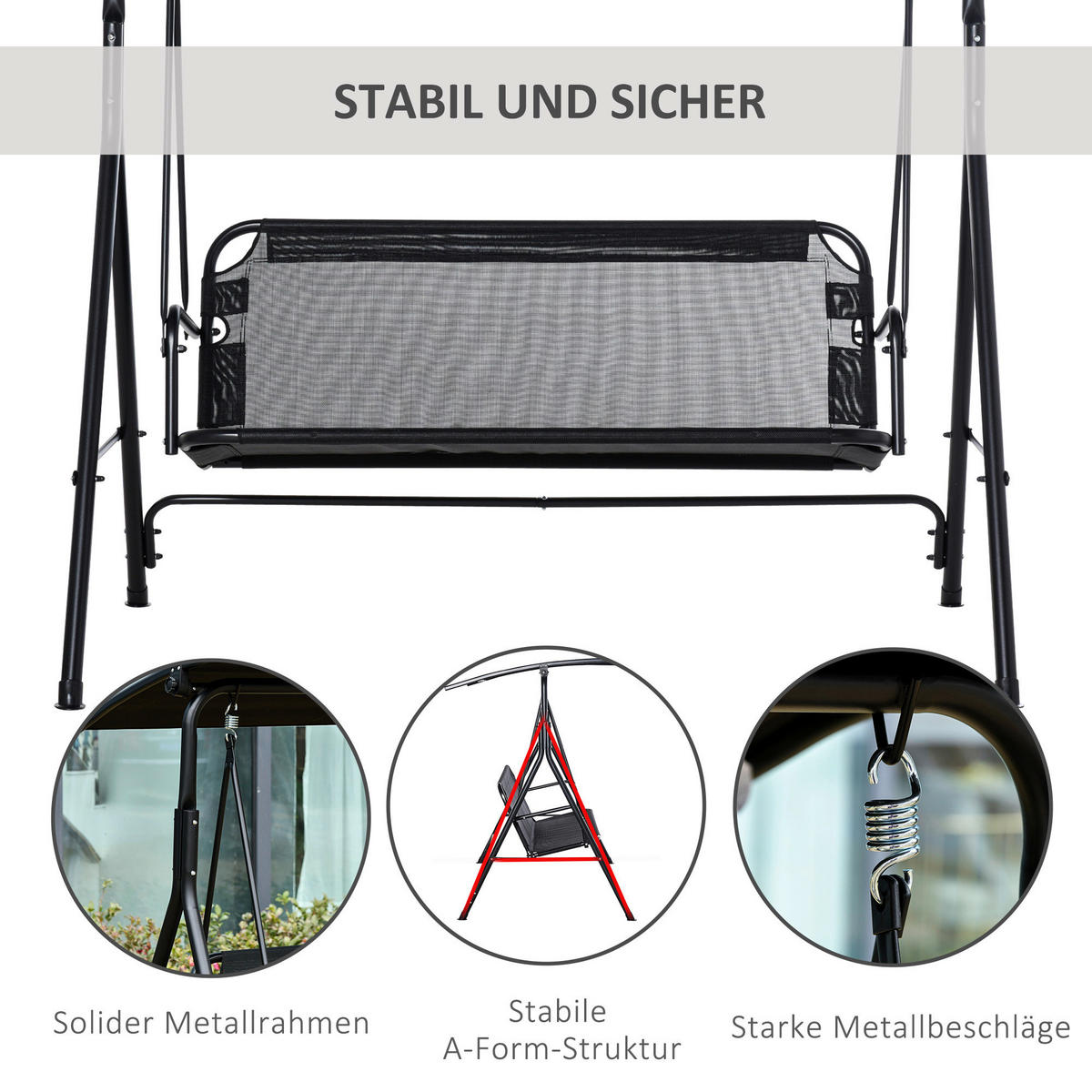 Outsunny Hollywoodschaukel schwarz Metall B/H/L: ca. 110x155x172 cm Hollywoodschaukel - schwarz (172,00/110,00/155,00cm) - Outsunny
