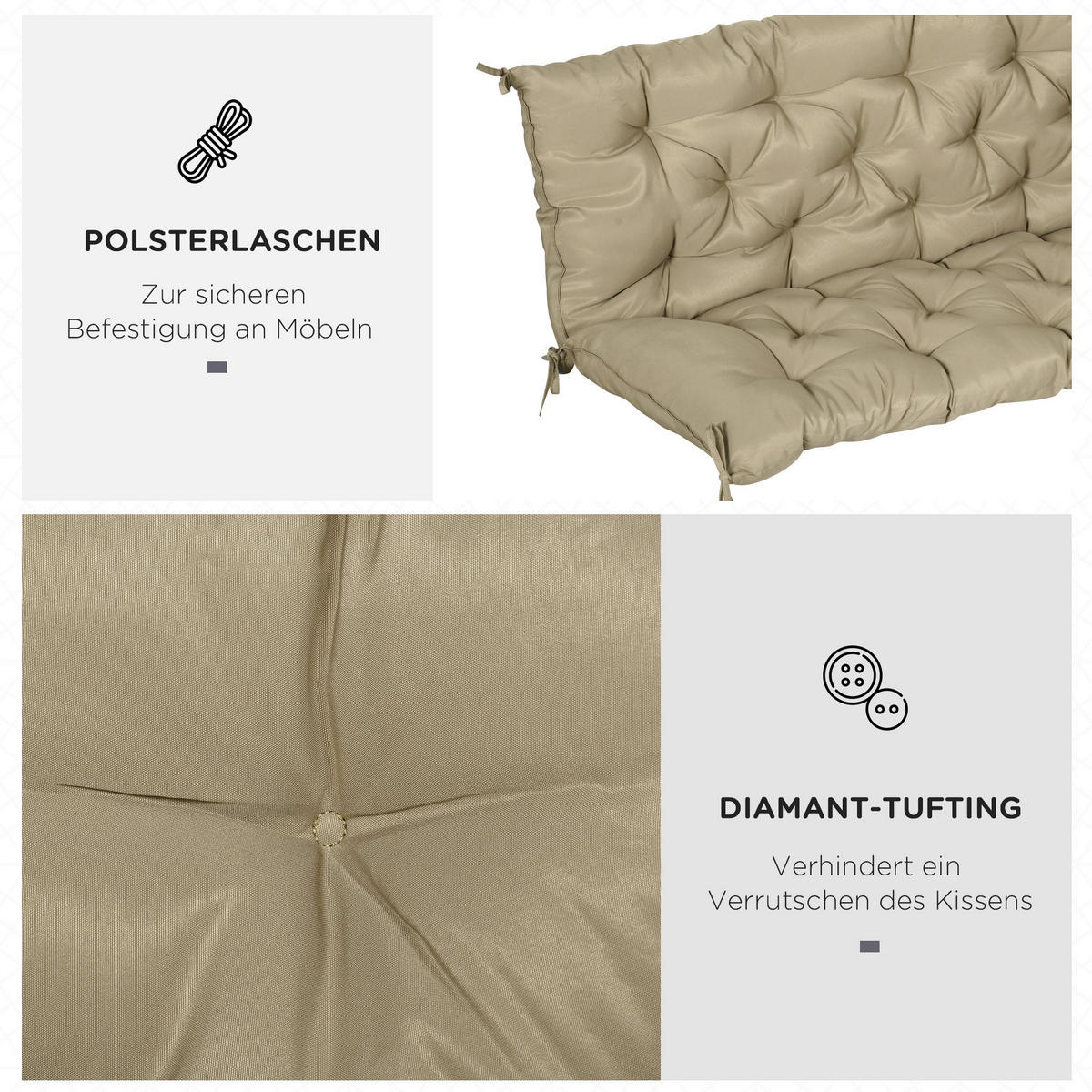 Outsunny Bankauflage khaki Schaumstoff B/H/L: ca. 98x8x150 cm Bankauflage - khaki (150,00/98,00/8,00cm) - Outsunny
