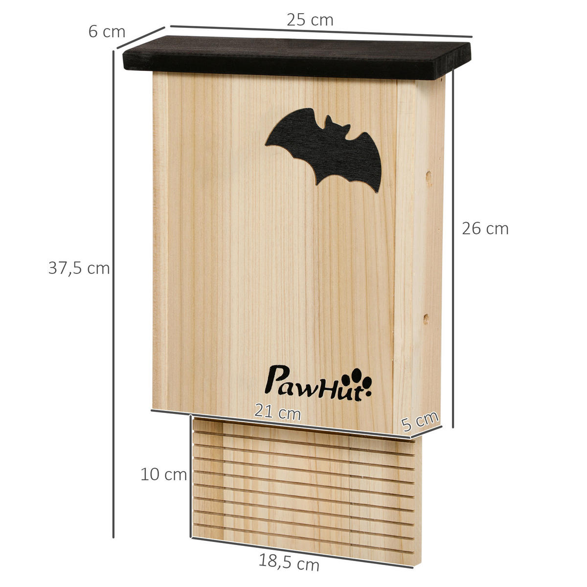 PawHut Tier-Zubehör natur Holz B/H/L: ca. 6x25x37,5 cm Fledermauskasten - natur (37,50/6,00/25,00cm) - PawHut