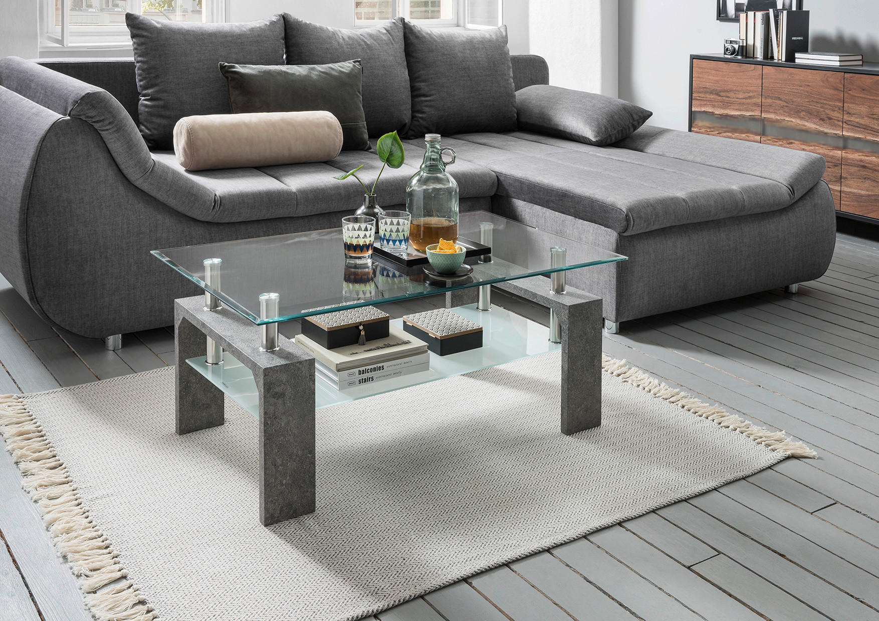 Glascouchtisch Modena glasklar Stein Optik B/H/T: ca. 100x45x60 cm Modena - glasklar (100,00/45,00/60,00cm)
