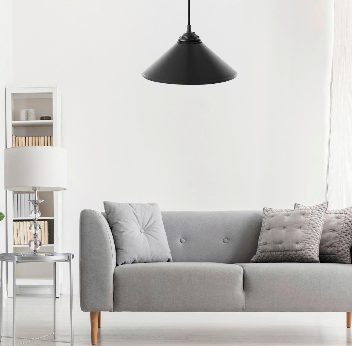 Opviq Pendelleuchte schwarz Polycarbonat B/H/T/L: ca. 6,5x50x25x6,5 cm E27 1 Brennstellen Pendelleuchte_204-U - schwarz (6,50/6,50/50,00cm) - Opviq