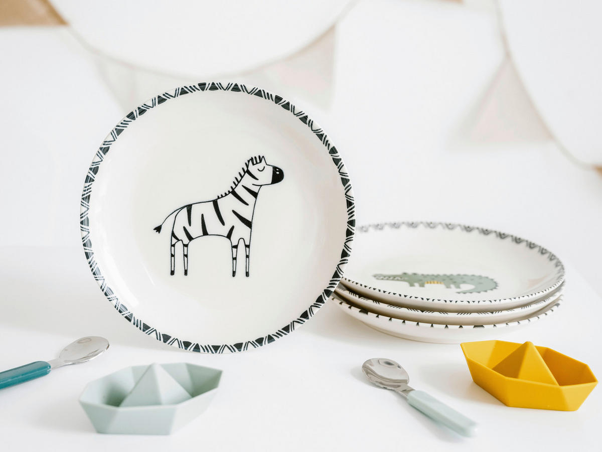 CreaTable Tellerset Safari mehrfarbig Steinzeug D: ca. 21 cm Safari - mehrfarbig (21,00cm) - CreaTable