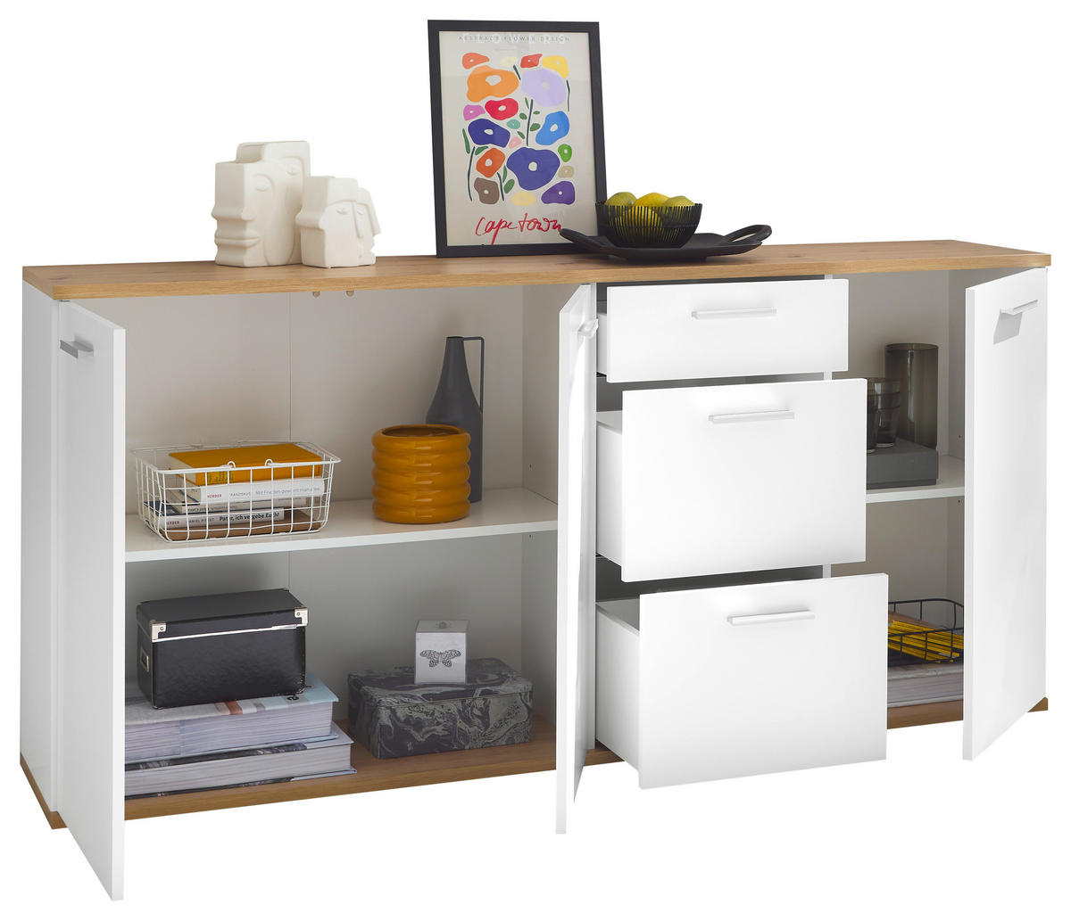 Sideboard BC 1035 weiß Eiche Artisan Nachbildung B/H/T: ca. 180x86x38 cm BC 1035 - Eiche/weiß (180,00/86,00/38,00cm)