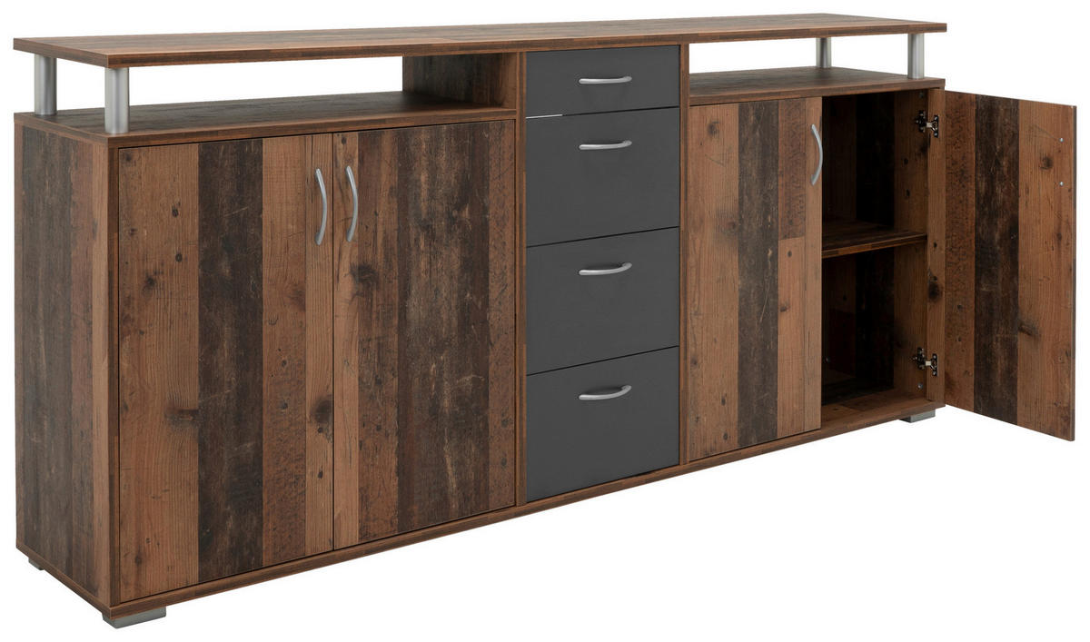 Sideboard Maximo Old Wood Nachbildung anthrazit B/H/T: ca. 208x94x38 cm Maximo - anthrazit (208,00/94,00/38,00cm)