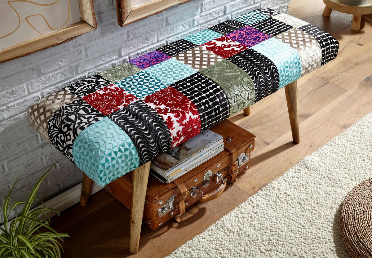 Wohnling Sitzbank bunt natur Stoff Echtholz B/H/T: ca. 117x51x38 cm Sitzbank - natur/bunt (117,00/51,00/38,00cm) - Wohnling