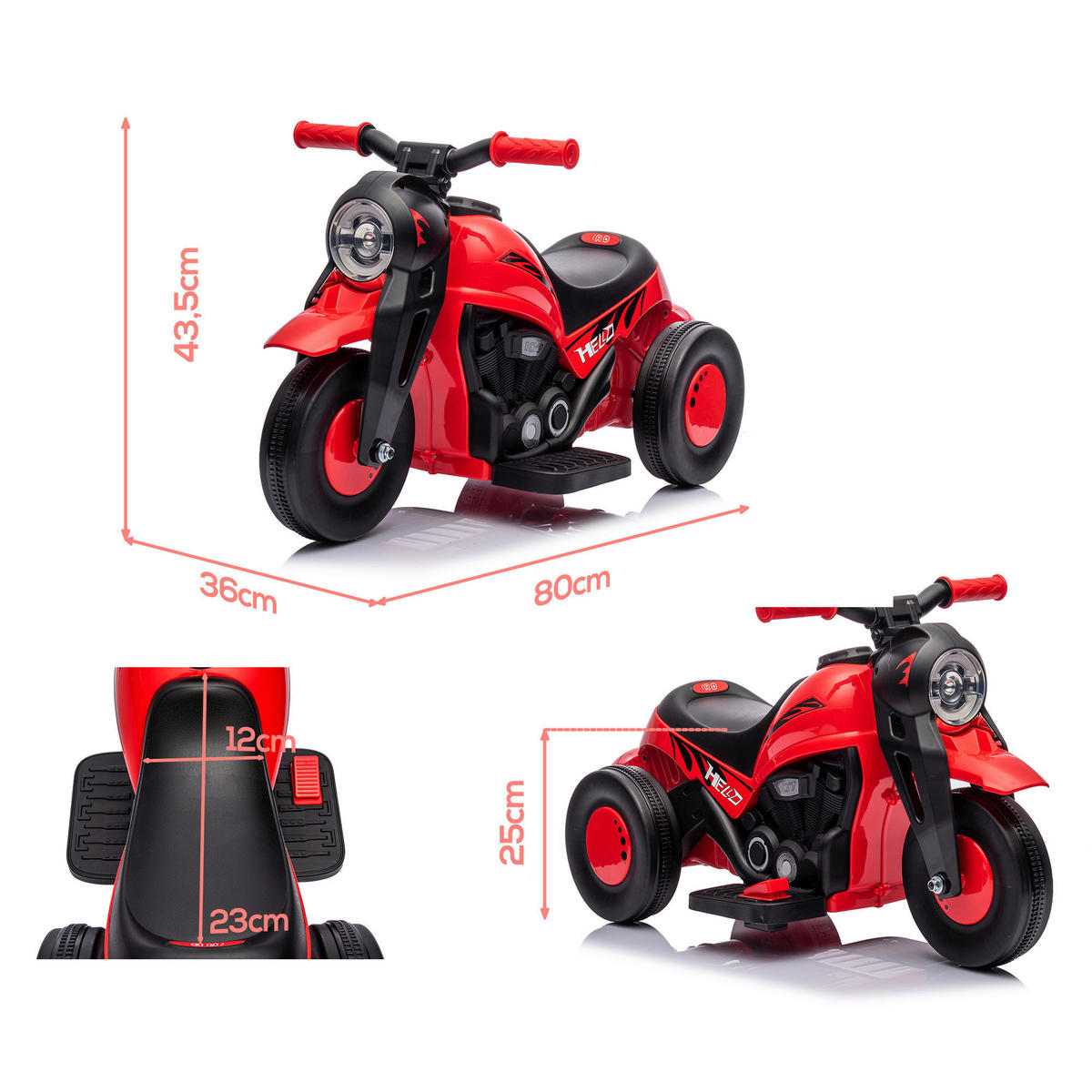 AIYAPLAY Elektromotorrad rot B/H/L: ca. 36x43,5x80 cm Elektromotorrad - rot (80,00/36,00/43,50cm) - AIYAPLAY