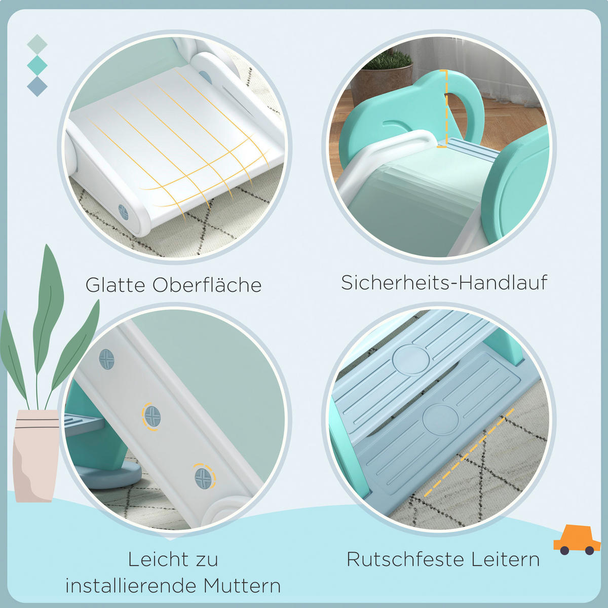 AIYAPLAY Outdoor-Spielzeug grün B/H/L: ca. 53x120x53 cm Kinderrutsche - grün (53,00/53,00/120,00cm) - AIYAPLAY