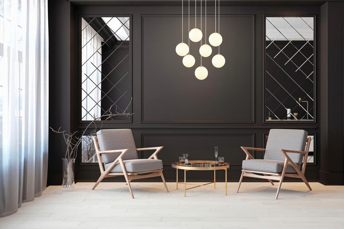 GLOBO Pendelleuchte nickel matt Opal schwarz Kunststoff Glas Metall H/D: ca. 120x55 cm G9 7 Brennstellen RIHA - nickel matt/schwarz (55,00/120,00cm) - GLOBO