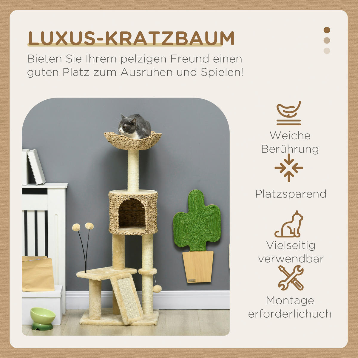 PawHut Kratzbaum beige Spanplatte B/H/L: ca. 40x116x45 cm Kratzbaum - beige (45,00/40,00/116,00cm) - PawHut