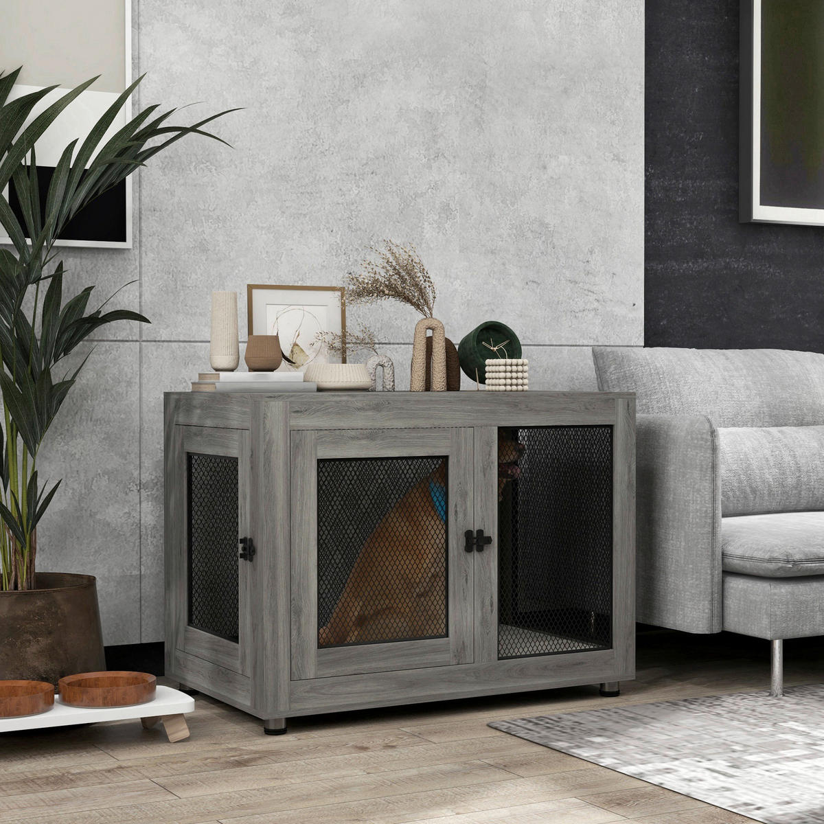 PawHut Hundekäfig grau Spanplatte B/H/L: ca. 60x71,5x94 cm Hundekäfig - grau (94,00/60,00/71,50cm) - PawHut