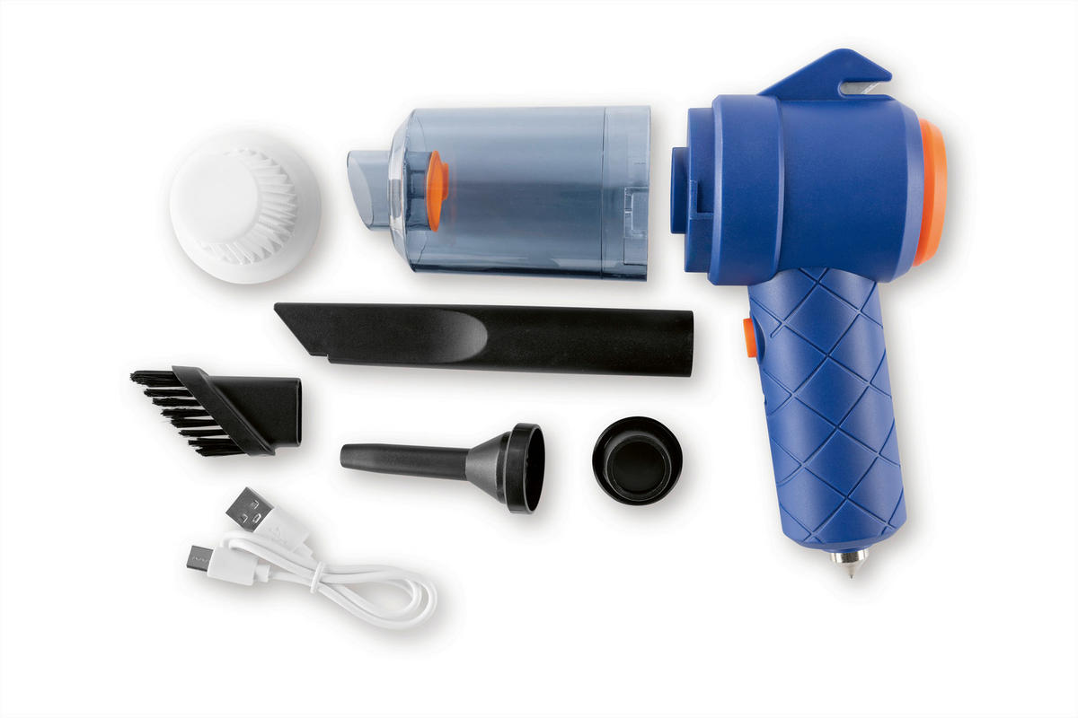 CLEANmaxx Akku-Handstaubsauger blau orange B/H/L: ca. 7x16,5x20 cm Akku-Handstaubsauger_6tlg. - blau/orange (20,00/7,00/16,50cm) - CLEANmaxx
