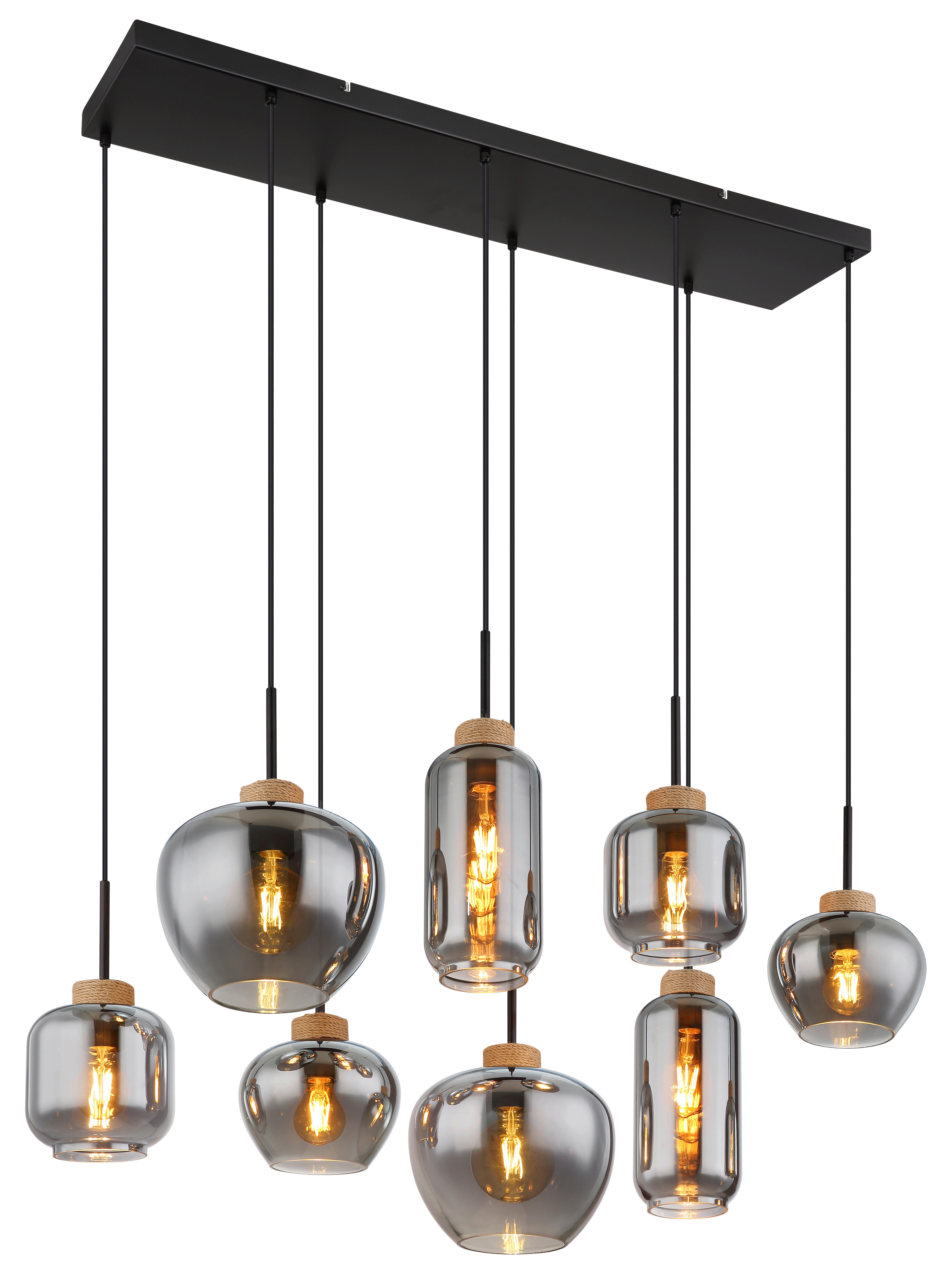 GLOBO Pendelleuchte schwarz natur Metall Hanfseil B/H/T: ca. 40x120x105 cm E27 8 Brennstellen MATT - natur/schwarz (40,00/120,00/105,00cm) - GLOBO
