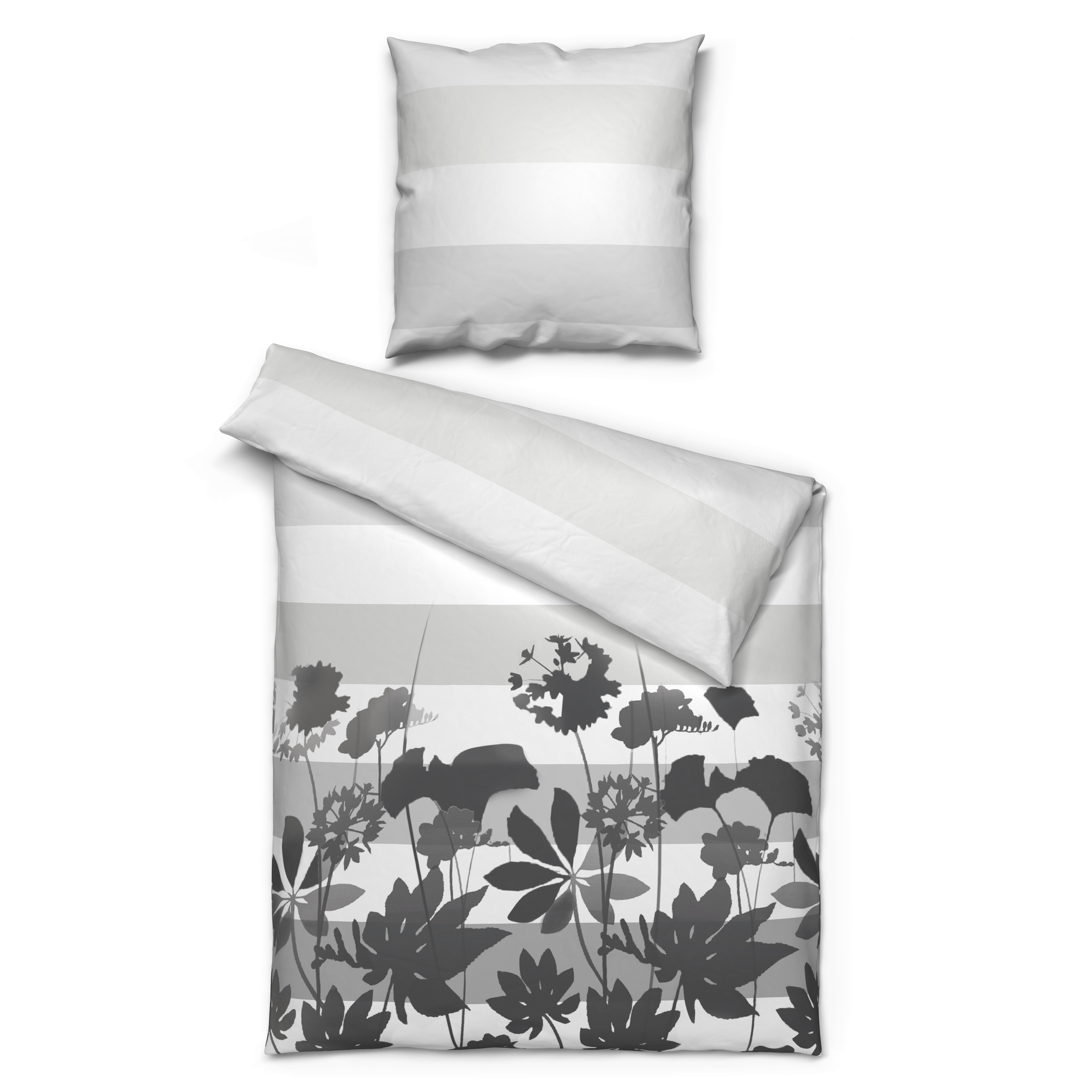Baumwoll Bettwäsche Renforce Bettwäsche_Renforce Blumen grau - weiß/schwarz (135,00/200,00cm)