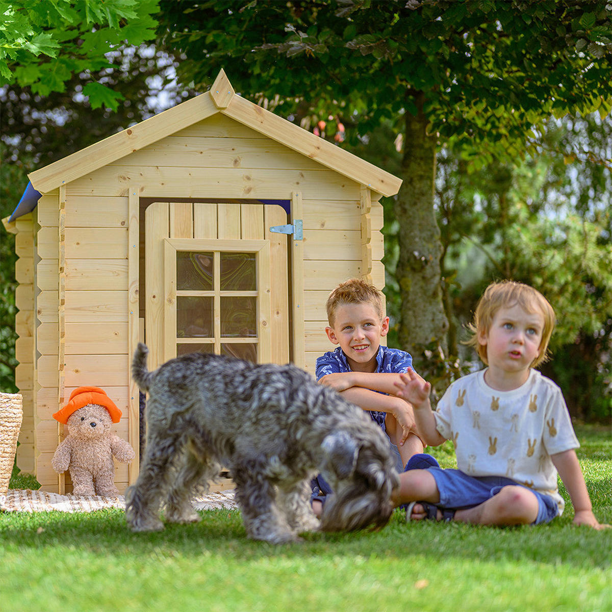 Timbela Kinderspielhaus M570M blau B/H/L: ca. 114x121x111 cm M570M - blau/natur (111,00/114,00/121,00cm) - Timbela