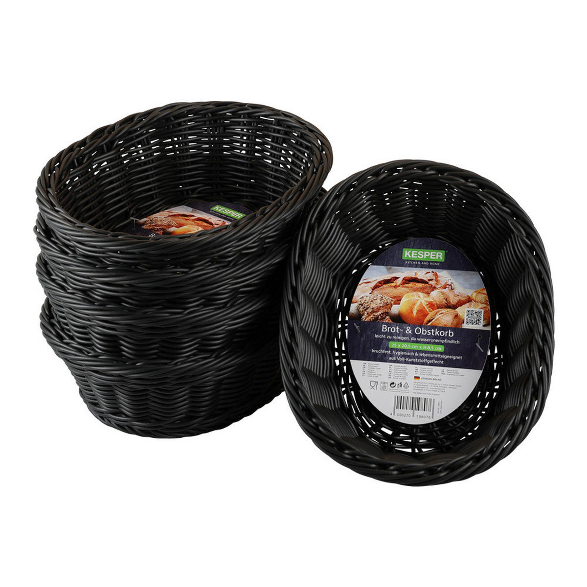 Kesper Brot und Obstkorb schwarz Kunststoff B/H/L: ca. 20,5x25x22 cm Brot-/u.Obstkorb_5erSet - schwarz (22,00/20,50/25,00cm) - Kesper