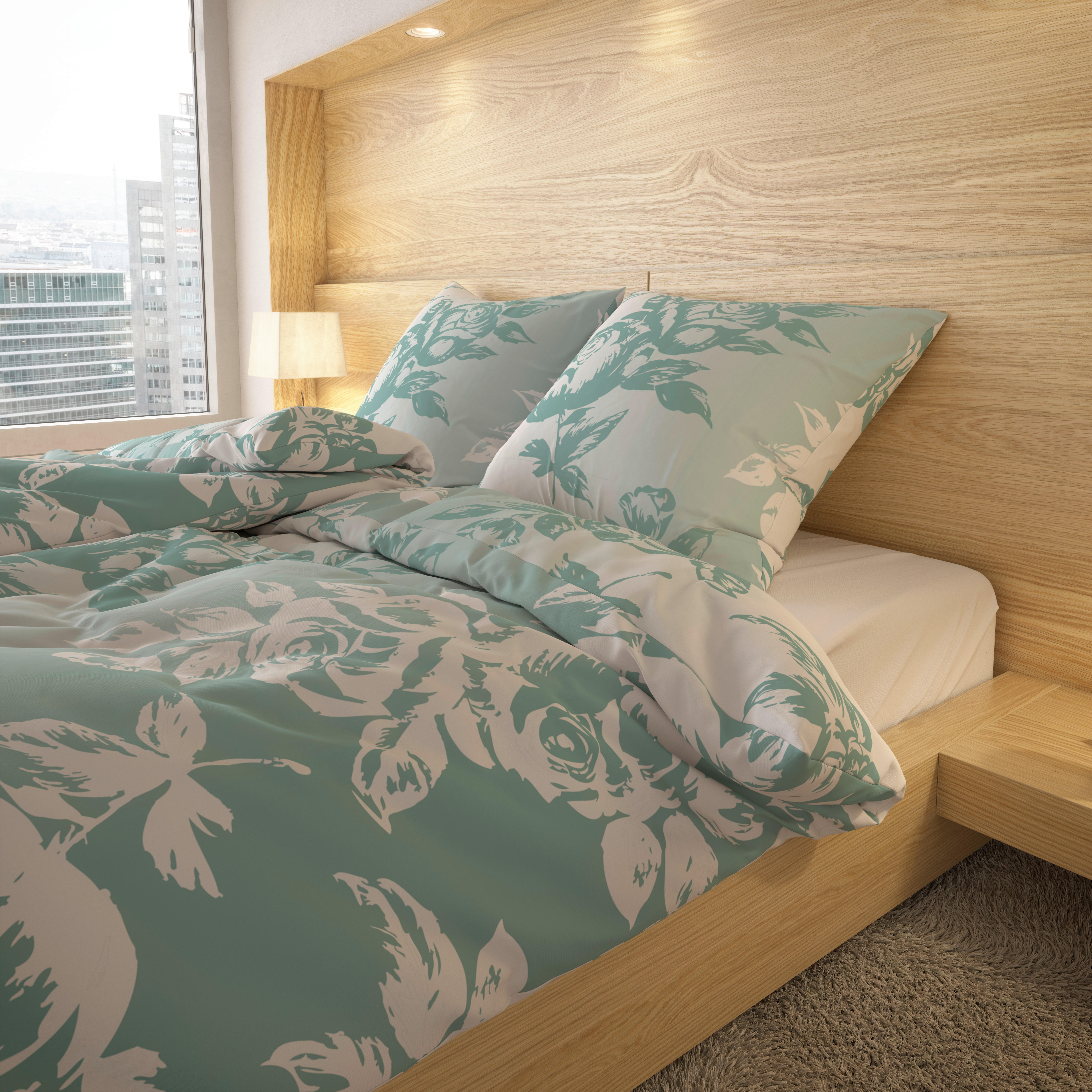 Microfaser Bettwäsche Fleece Bettwäsche_Fleece Rosen - mint/weiß (135,00/200,00cm)