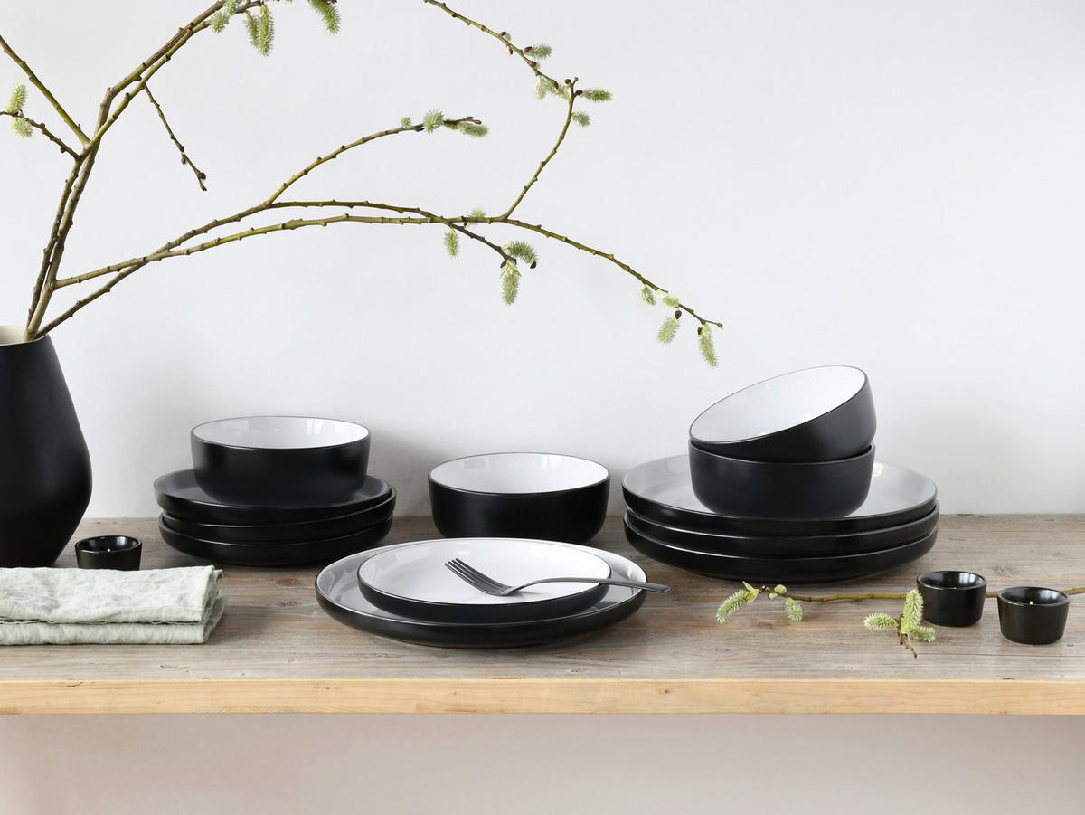 CreaTable Tafelservice Nordic weiß Steinzeug 12 tlg. Nordic - weiß/schwarz - CreaTable