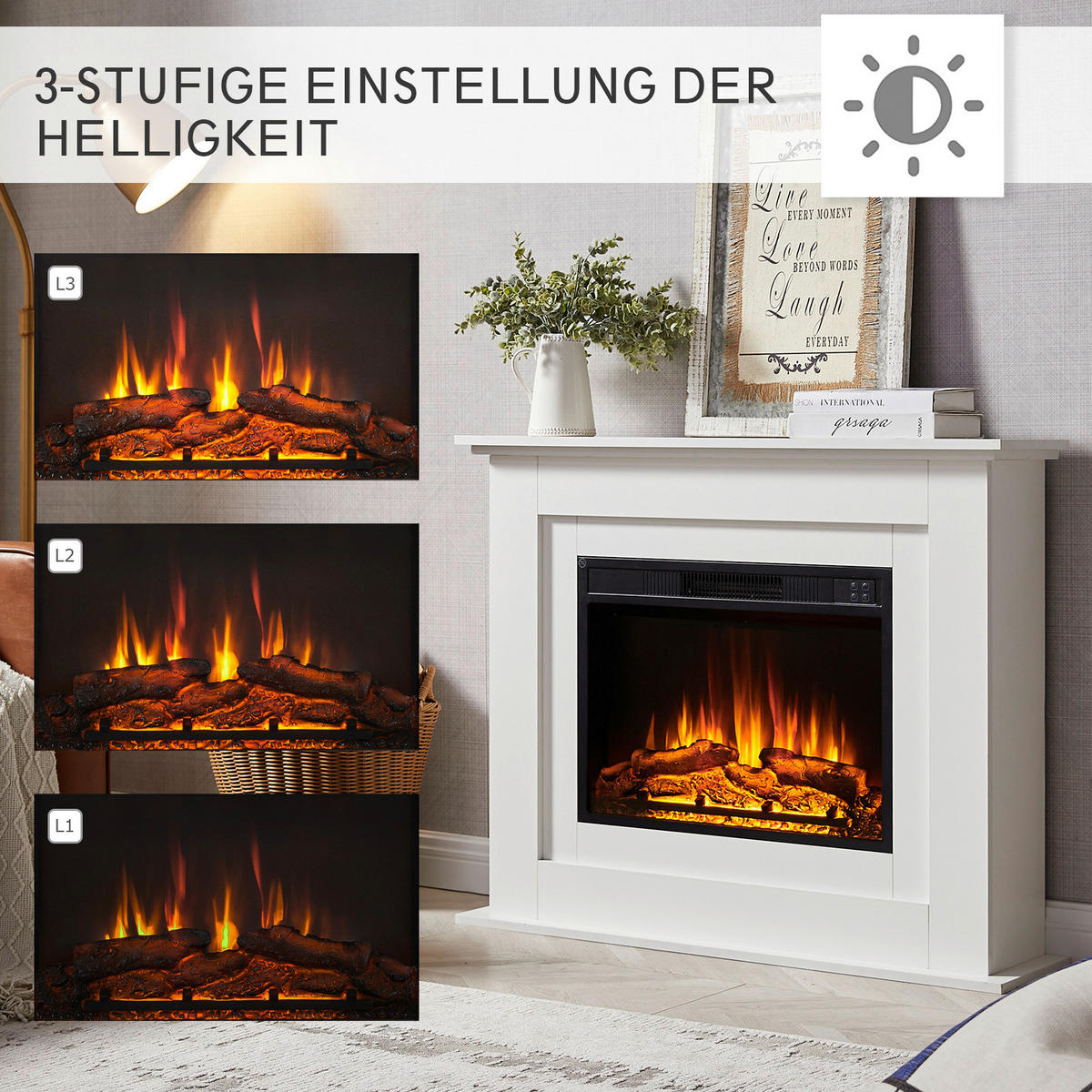 Balderia Elektrischer-Kamin EF447A-MT447A-W weiß B/H/T: ca. 82x100x25 cm Elektrischer Kamin Finn - weiß (82,00/100,00/25,00cm) - Balderia