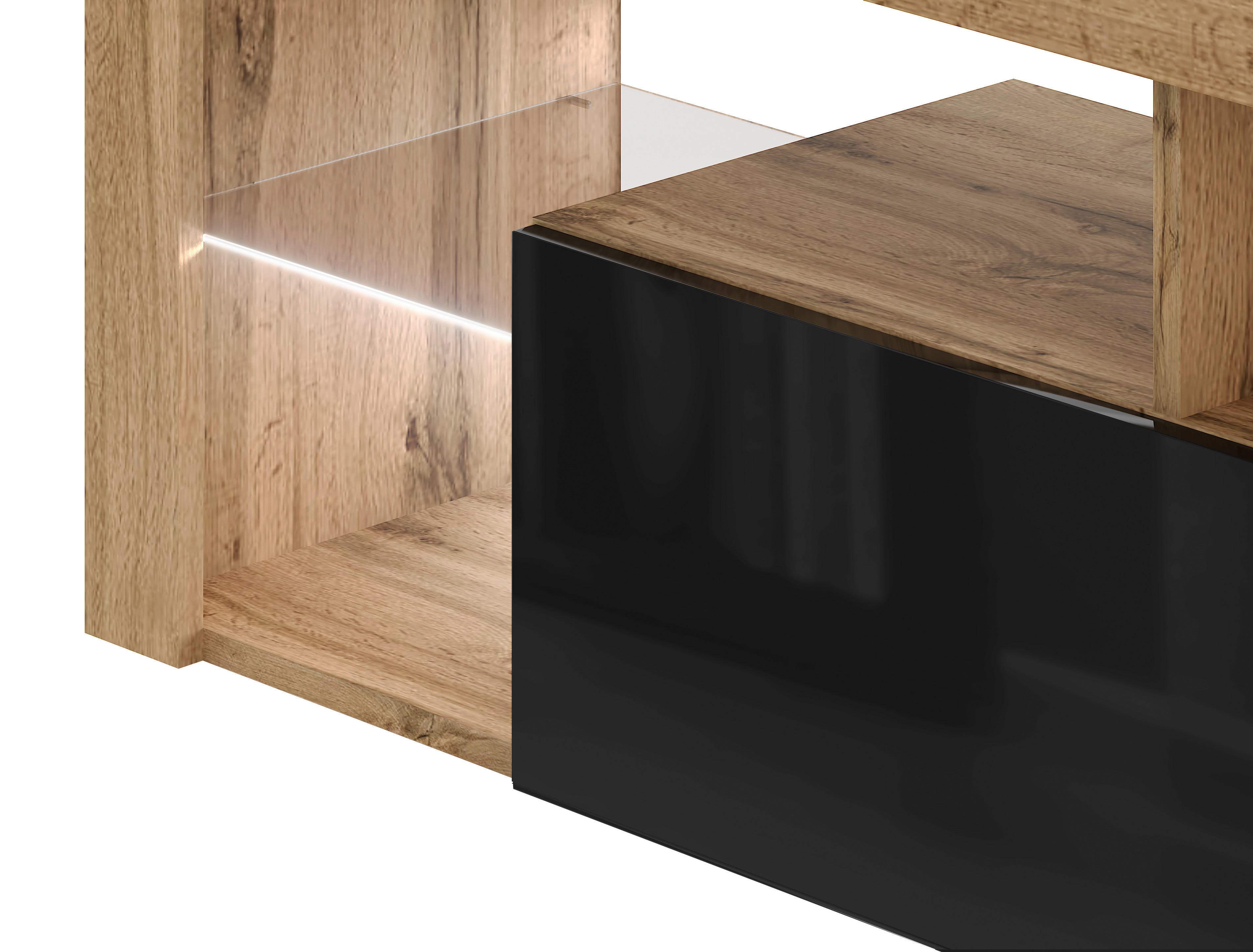 Thumbnail - TV-Lowboard TV LOWBOARD Everest 140 LED Eiche Wotan Nachbildung schwarz glänzend B/H/T: ca. 140x50x35 cm