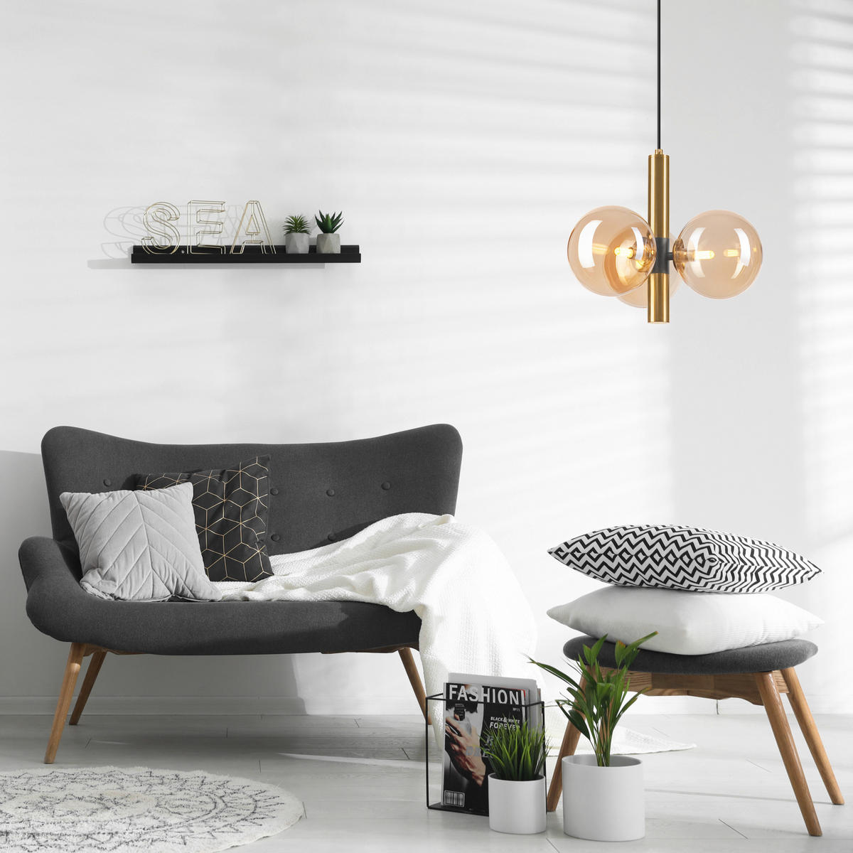 Lamkur Pendelleuchte ROLLO 49335 schwarz gold Stahl Glas H/L: ca. 120x35 cm E27 3 Brennstellen Rollo - gold/schwarz (35,00cm) - Lamkur