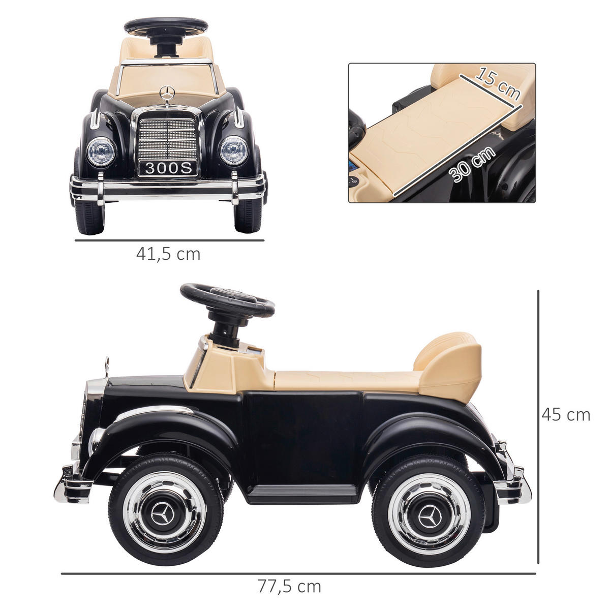 AIYAPLAY Kinder-Fahrzeug schwarz B/H/L: ca. 41,5x77,5x45 cm Rutschauto - schwarz (45,00/41,50/77,50cm) - AIYAPLAY