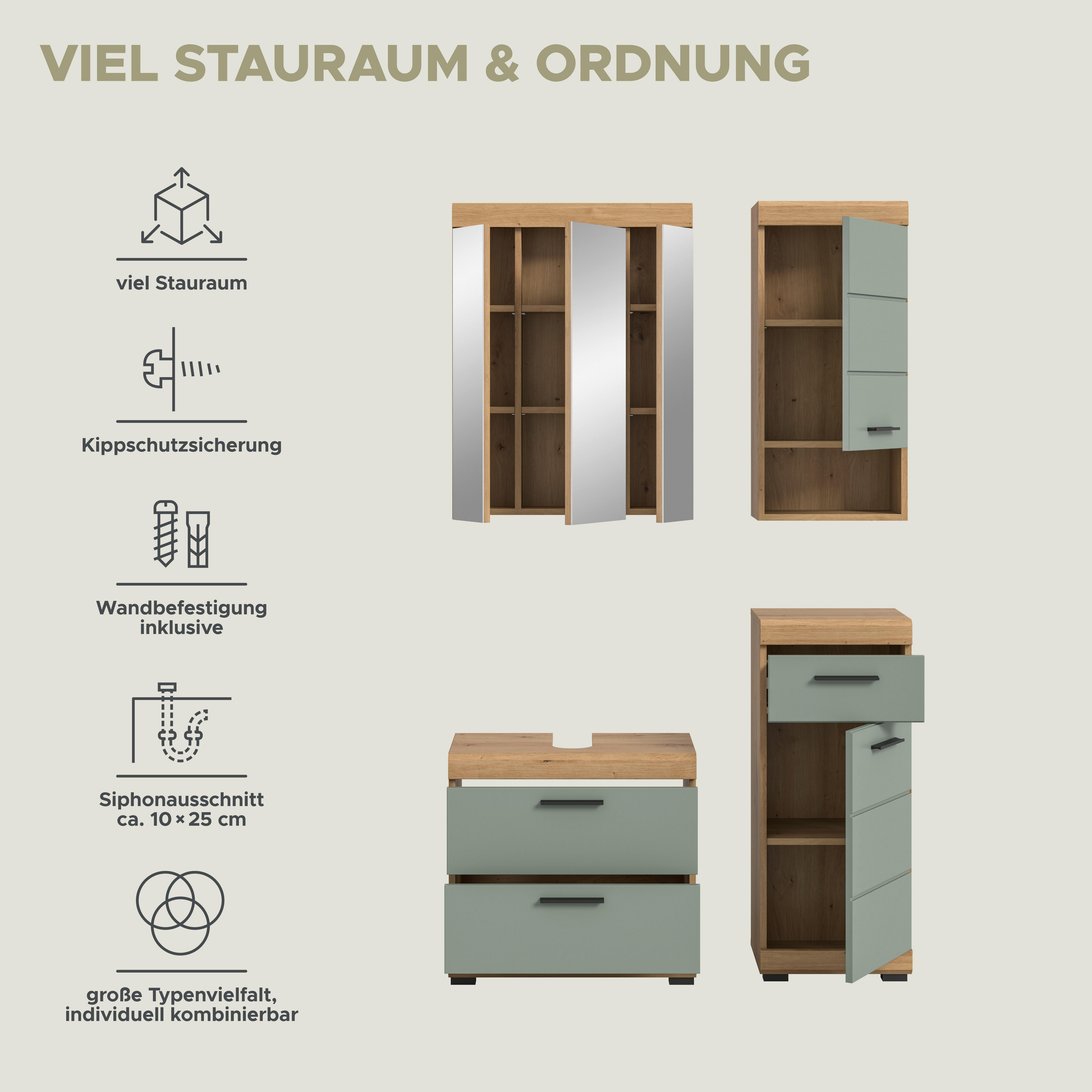 Badezimmer-Set Scout Eiche Artisan Nachbildung salbei Nachbildung B/H/T: ca. 112x191x37 cm Scout - Eiche/salbei (112,00/191,00/37,00cm) - xonox.home